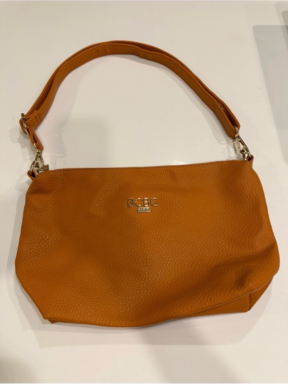 BCBG Pebbled Leather Texture Shoulder Bag in Burnt Orange
